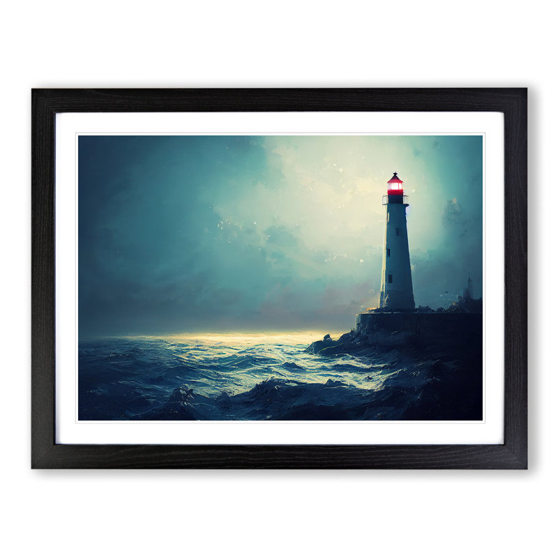 XH1022-9715X Vivid Lighthouse - Single Picture Frame Print, 46cm H x 64cm W x 2cm D, Black Framed