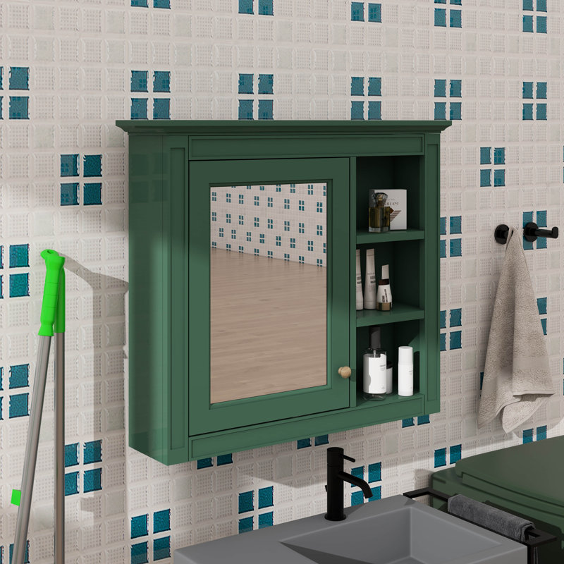 Armoire de salle de bain murale avec miroir, armoire à pharmacie 30 po x 28 po avec porte en miroir, armoire à miroir murale avec trois tablettes ouvertes