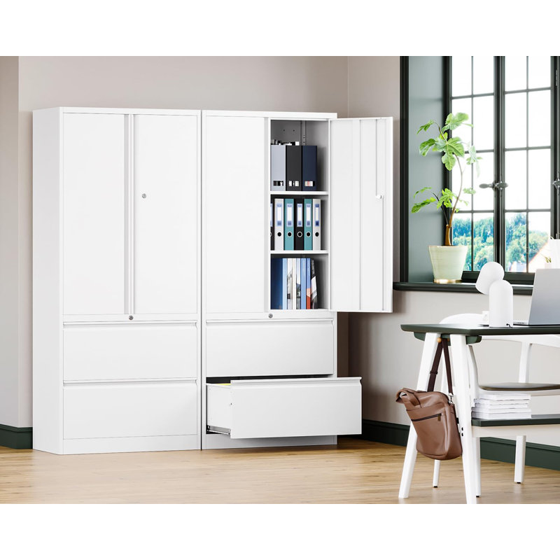 Metal Storage Cabinets-2 Drawers With Lock And Adjustable Shelves-hang Legal/letter/a4/f4g File Cabinet, White