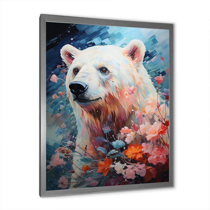 Ours polaire pastel sérénité sur toile, H 32 po x l 16 po x P 1 po, Cadre photo argenté