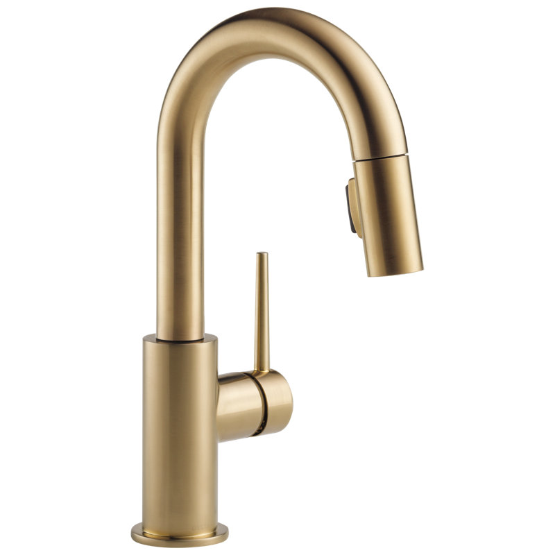 Trinsic Brushed Gold Swivel Bar Sink Faucet with Pull Down Sprayer, Modern Single Hole Prep Sink Faucet, Single Handle, Champagne Bronze