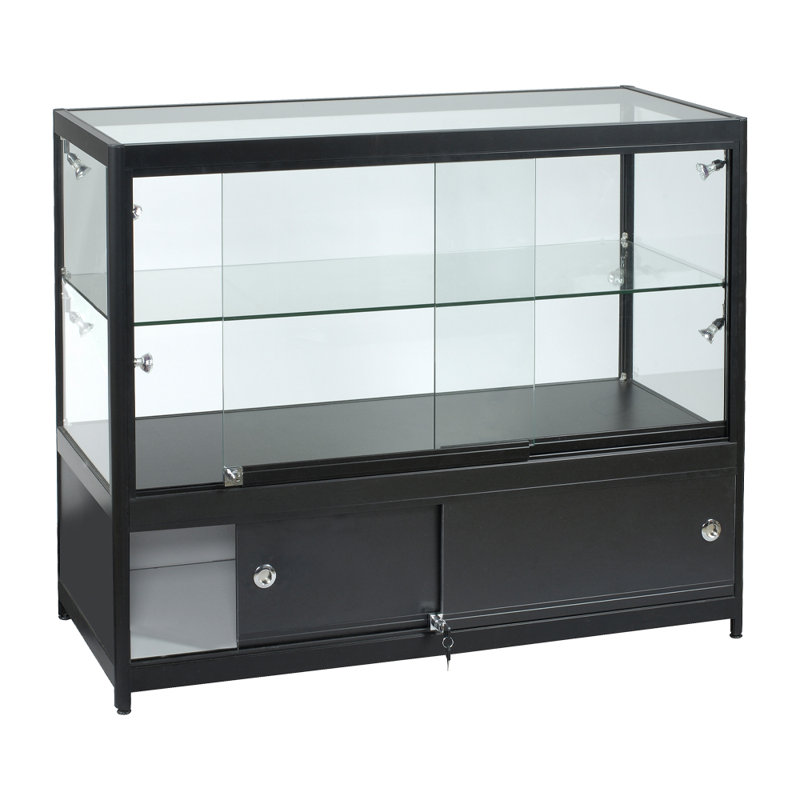 Vitrine en verre noir avec projecteurs à DEL et rangement verrouillable H 38 po x l 47 1/4 po | Entièrement assemblé