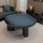 Table basse ronde moderne, en MDF brillant avec plateau concave et piètement à 3 pieds