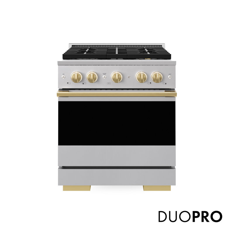 Zline Autograph 30 in. Marino Gas DuoPro Range in Steel Accents, Stainless Steel, Polished Gold