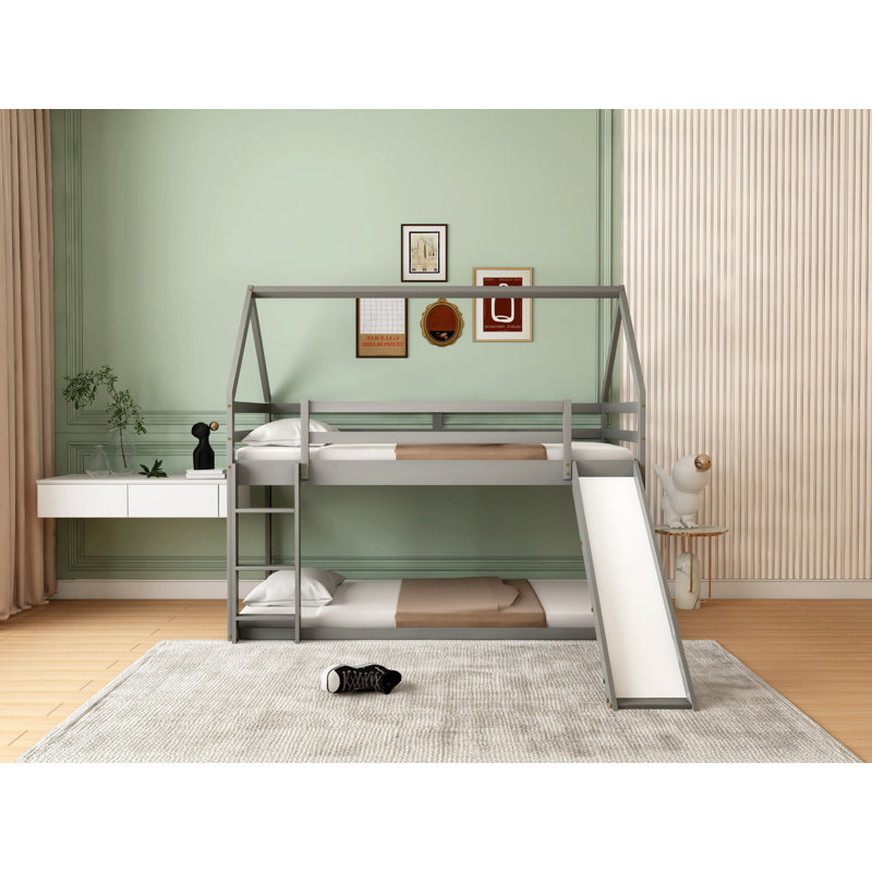 Ambrette Kids Twin Over Twin Bunk Bed, Gray