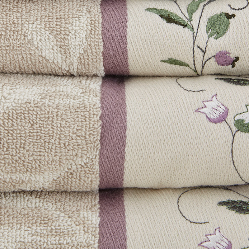 Embroidered Cotton Jacquard 6 Piece Towel Set, Purple