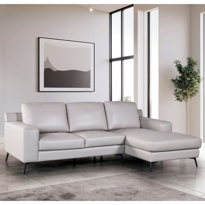 Jakoria 98" L-Shape Sectional with Chaise, Gray Leather Match, Right Hand Facing