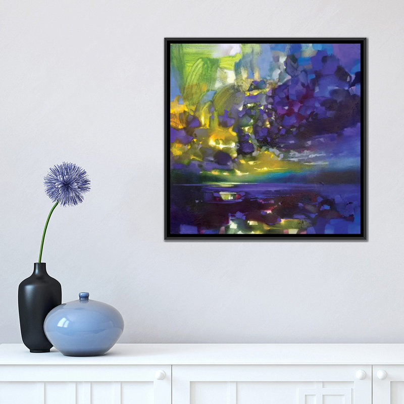 «Purple Mouvement», reproduction sur toile, H 18 po x l 18 po x P 1,5 po, Toile avec cadre noir, Pas de tapis