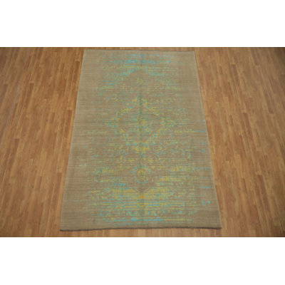 Vintage-Inspired Teal Rug Beige Background 6x10