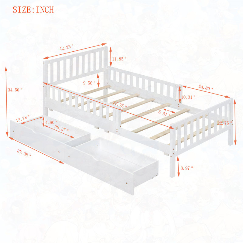 Lit de rangement en bois, Blanc, Simple