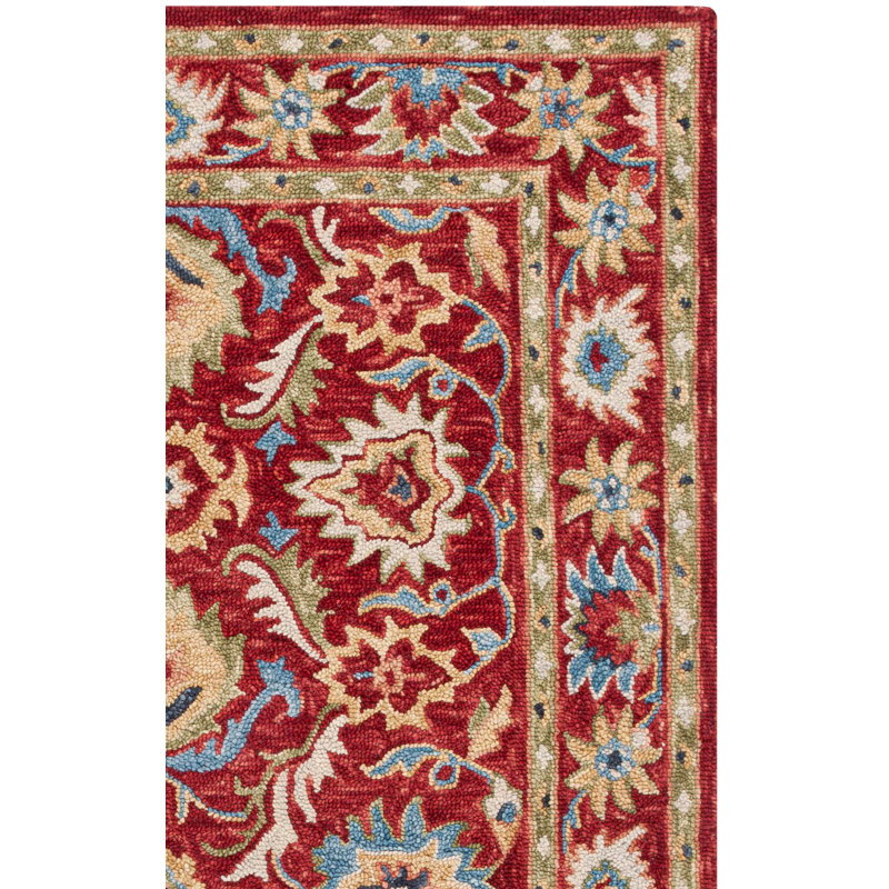 Ruzina Handtufted Wool Cotton Oriental Rug in Red/Green, Rectangle 5' x 8'