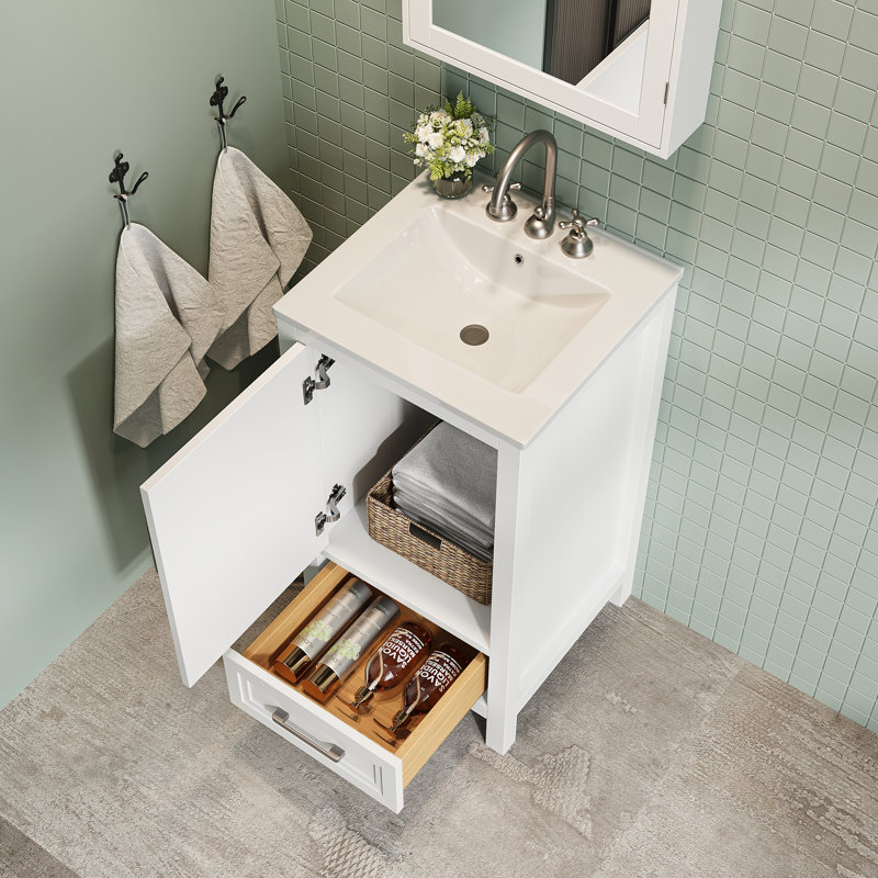 Meuble-lavabo blanc 18 po entièrement assemblé, Blanc