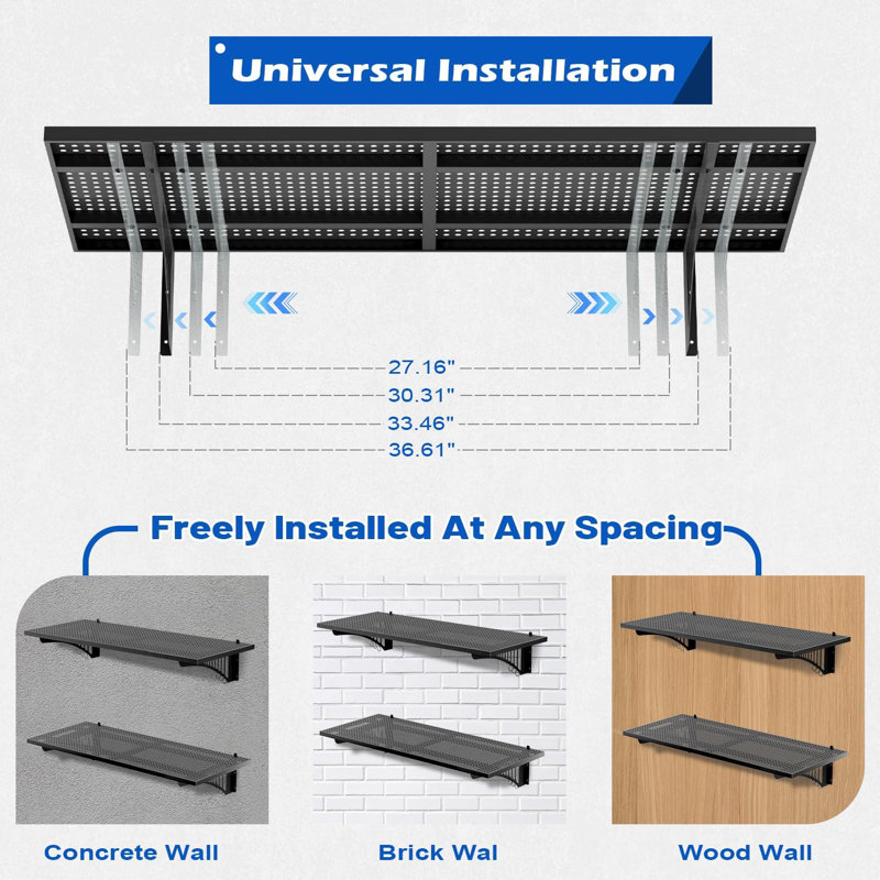 2-Pack 1.64x4FT Adjustable Garage Wall Shelves – Heavy Duty Metal Storage Rack with 500lbs Load Capacity and Hooks for Workshop and Garage