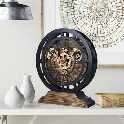 Roman Numeral Wood Quartz Movement / Crystal Tabletop Clock Black