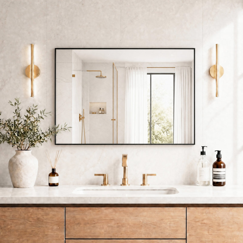 Miroir de meuble-lavabo mural vertical / horizontal, 29,92 po x 35,43 po, Noir