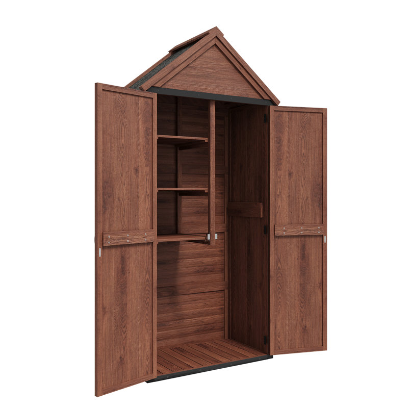 Wood Shed with Shelves, Weather-Resistant Garden Storage