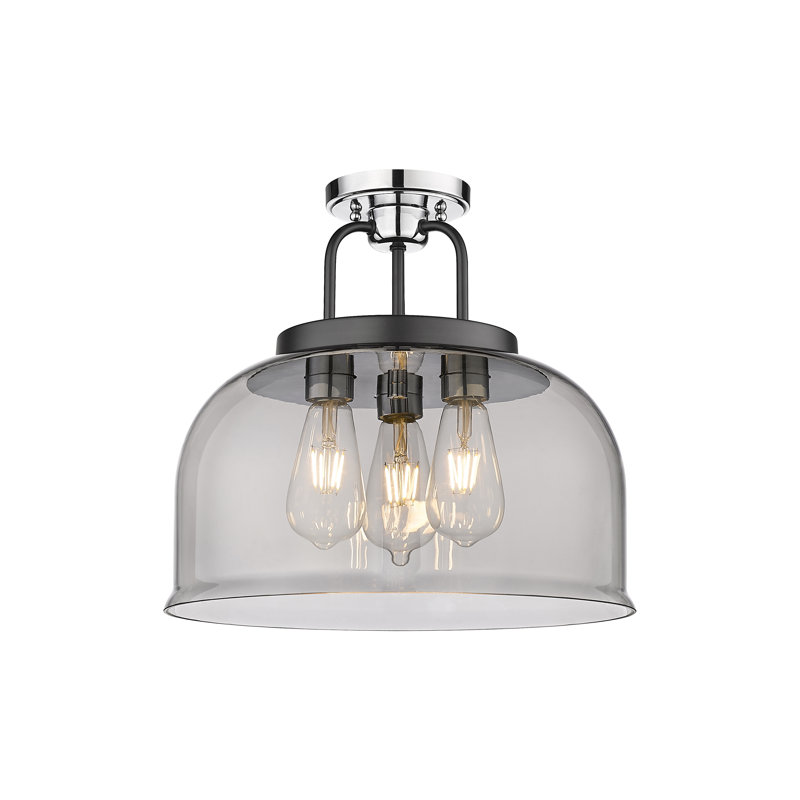 Makenzly Glass Semi Flush Mount, Plated Smoke, Black/Polished Chrome