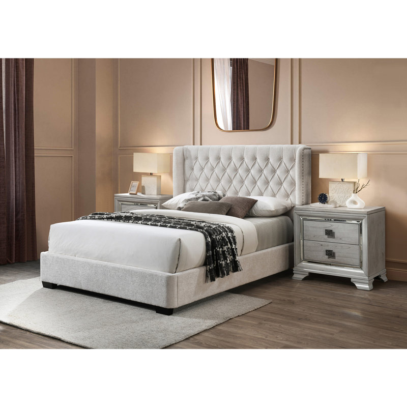 Lit tapissier Contemporary, Gris clair, Grand