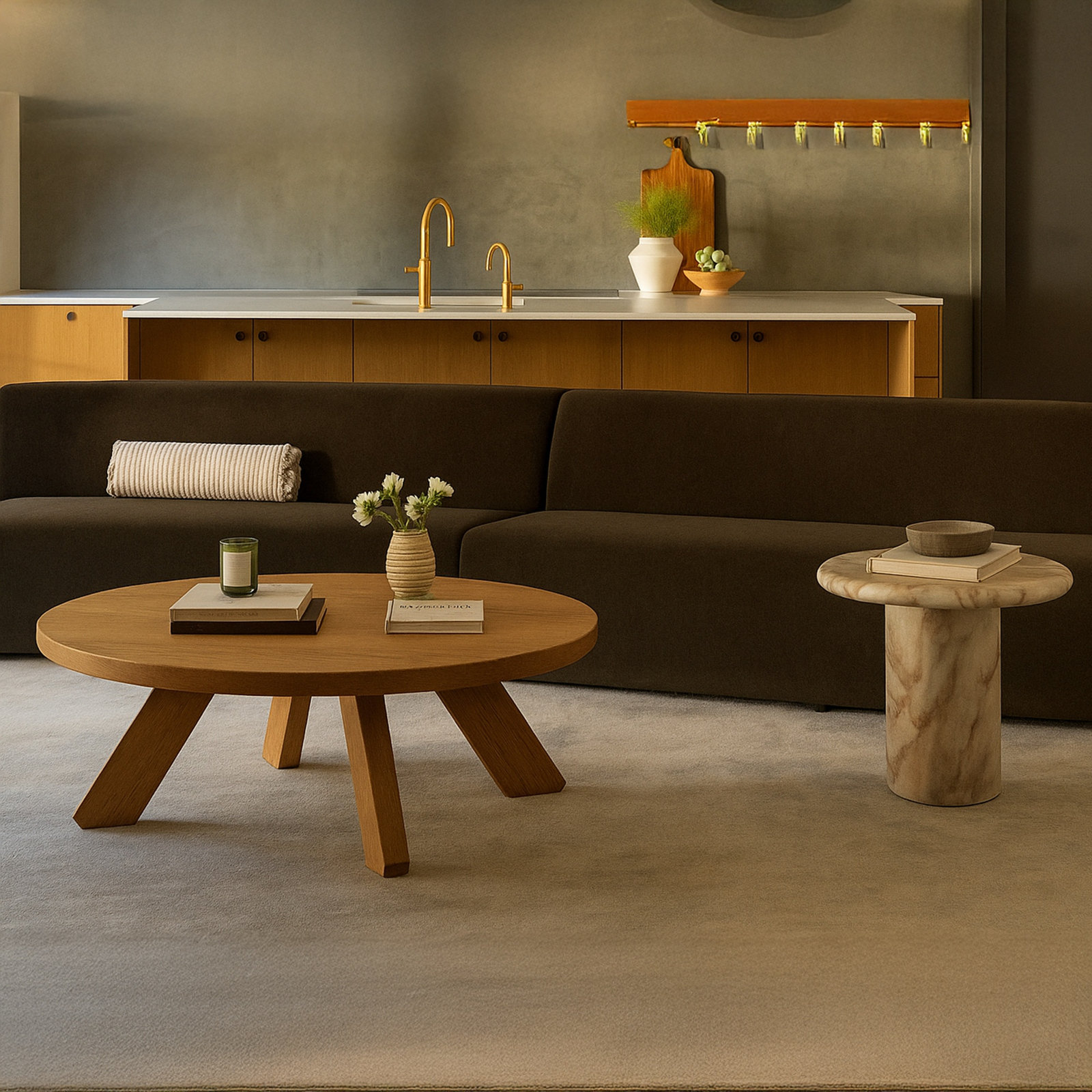 Remi Modular Corner Sectional, Brown Polyester