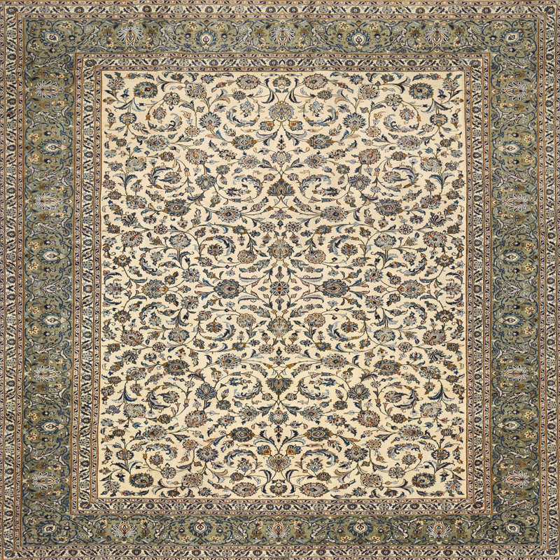 Tapis oriental vert / ivoire, Carré 3 pi