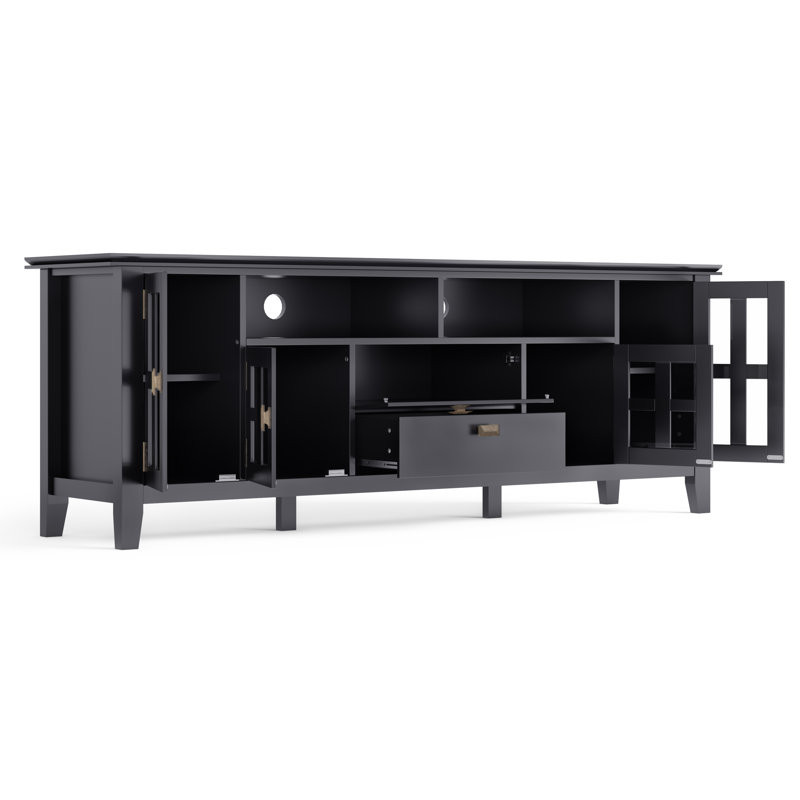 Artisan Black Solid Wood 72" TV Media Stand with Cabinets
