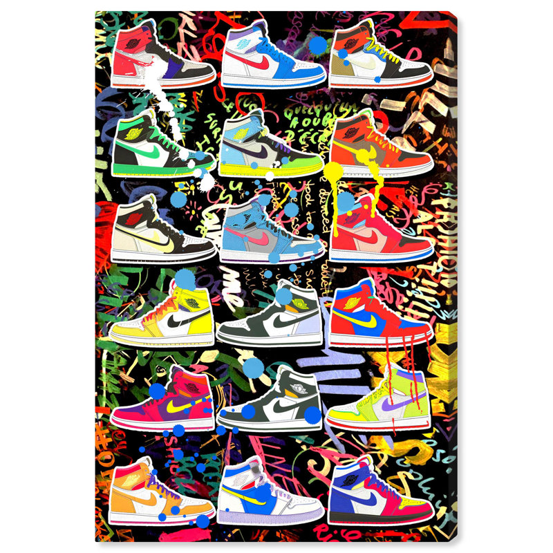 "Bold Sneaker Collection", art urbain graffiti sur toile par Notoriart, Toile tendue, H 45 po x l 30 po