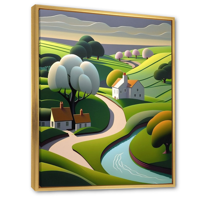 «Little Spring River In Abstract Green Mountains», art mural abstrait sur toile, H 32 po x l 16 po x P 1 po