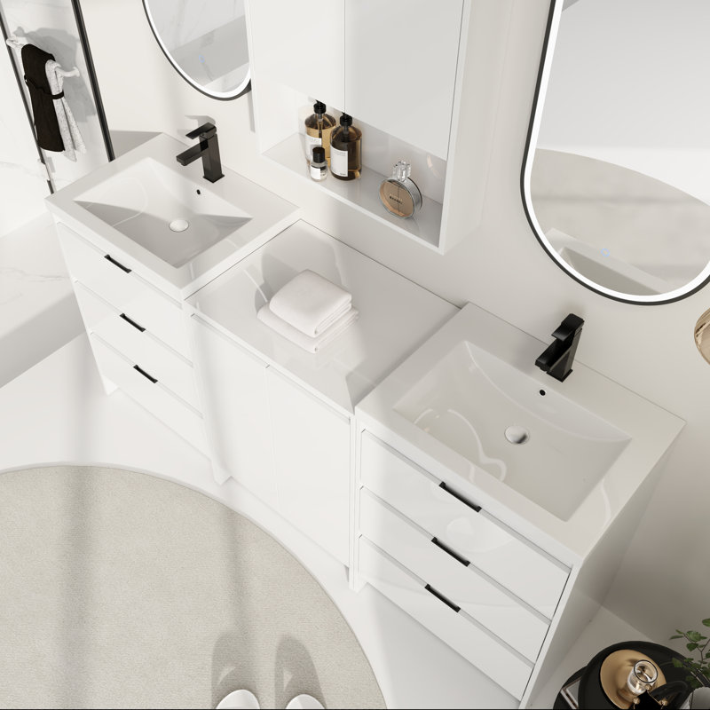 Ensemble de meuble-lavabo double 72 po avec armoire murale 72 po
