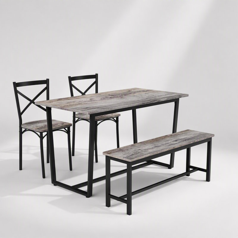 Ensemble de salle à manger quatre pièces de style industriel avec structure solide, dossiers inclinés et design compact pour les petits espaces