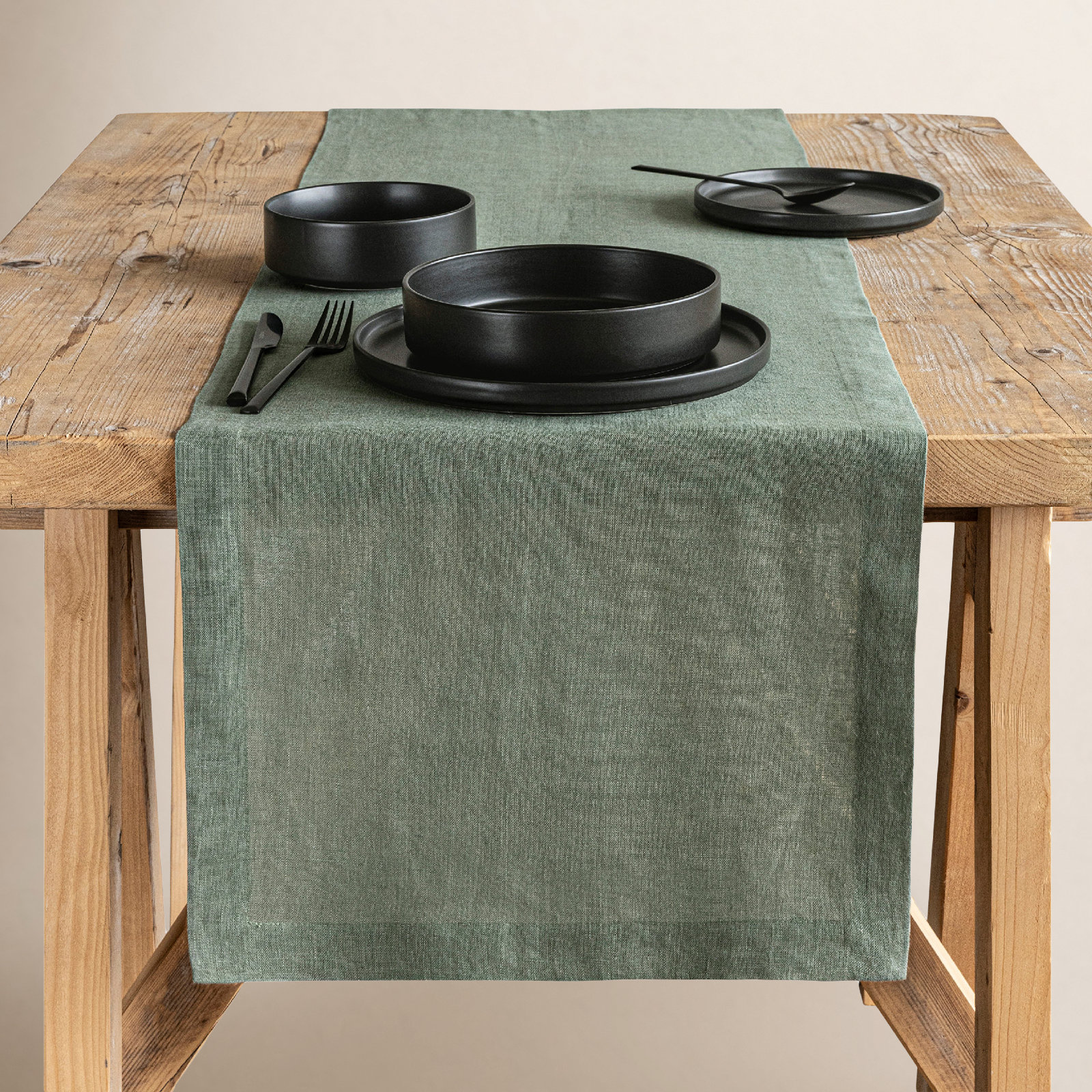 Linen Table Runner, Green, 18" W x 108" L