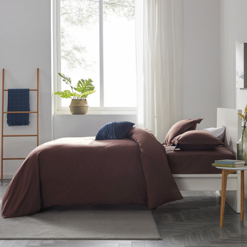 Solid Microfiber Duvet Cover Set - Simple Style Bedding Set For All Season, King Duvet Cover + 2 King Shams, Brown