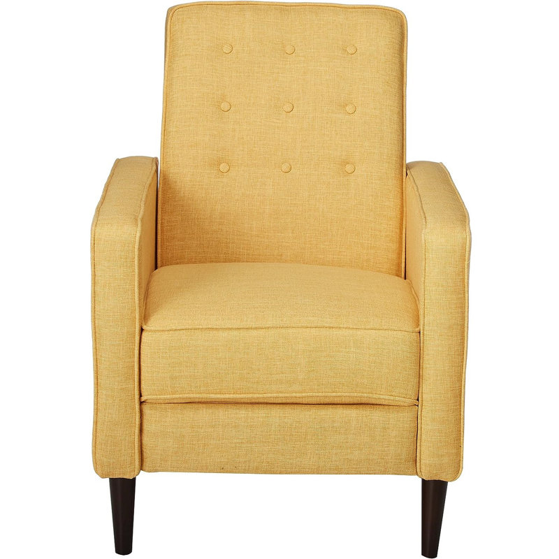 Upholstered Swivel Recliner, Muted Yellow Polyester Blend