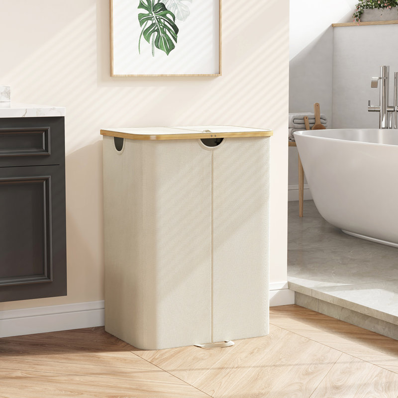 150L Double Laundry Hamper with Lid, Beige
