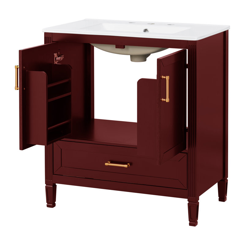 Meuble-lavabo 30 po avec lavabo en céramique Farmhouse, Rouge
