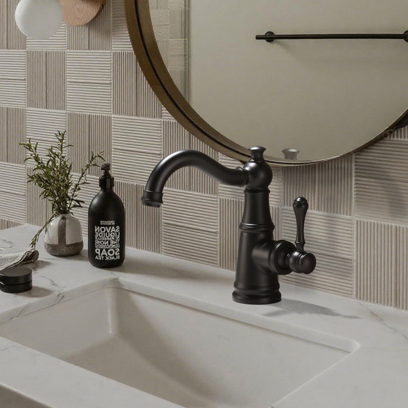8"H Solid Brass Single-Handle Bathroom Sink Faucet, Matte Black