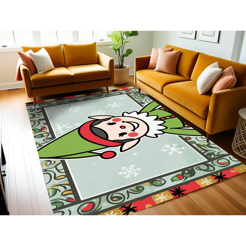 Tapis de vacances d'hiver de Noël lavable The Holiday Aisle®, Rectangulaire 2 pi x 3 pi