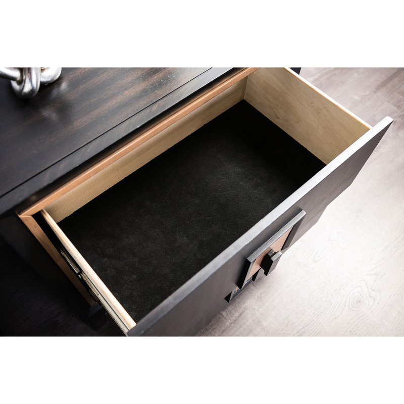 Table de chevet moderne, armoire de chevet 1 pièce, bois d'ingénierie, garniture dorée, tiroir doublé de feutre, table contemporaine à assemblage simple avec extension complète, bois d'hévéa massif, facile à assembler