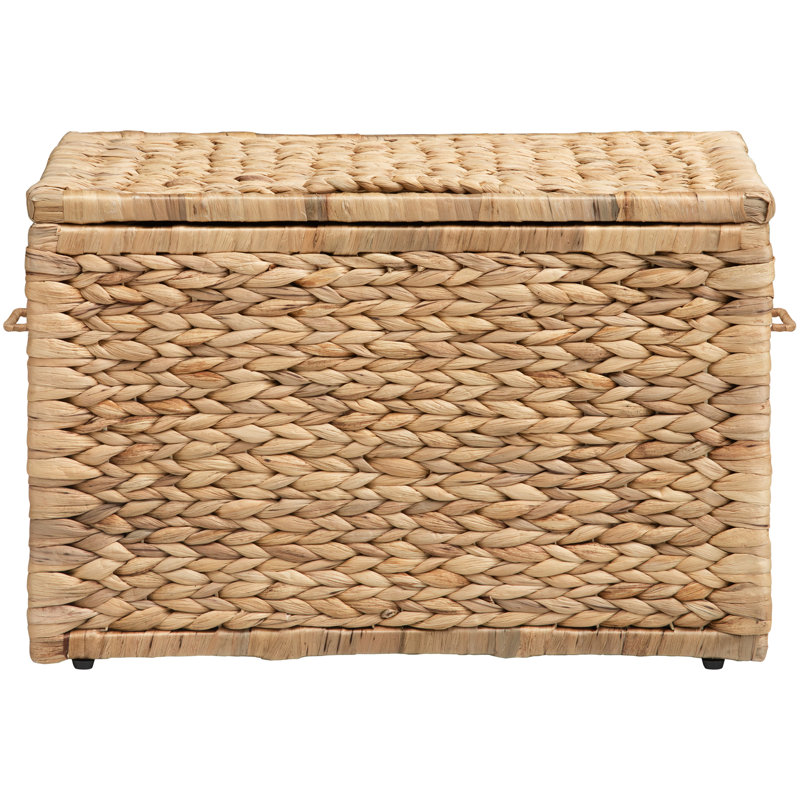 Coffre de rangement robuste en osier de jacinthe d'eau avec charnière de sécurité et structure en métal Ved, H 13,4 po x l 20,5 po x P 14,8 po, naturel
