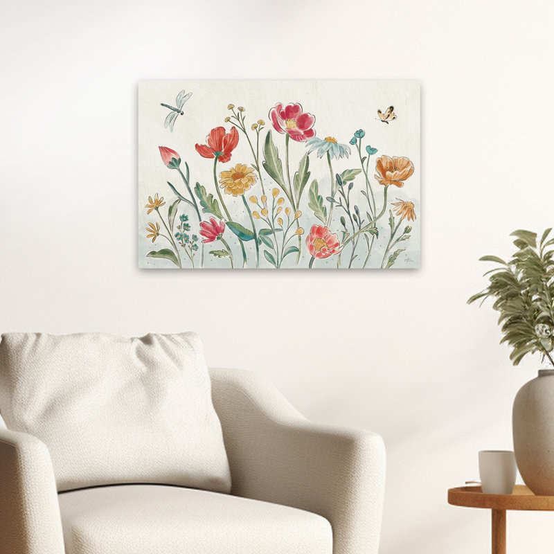 Boho Field I - Blue Bohemian Boho Butterflies Art, H 16 po x l 24 po
