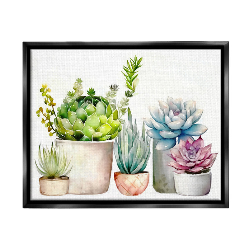 "Dakota Fields Succulent Plants", art floral sur toile encadrée par Ziwei Li, Cadre flottant noir de jais
