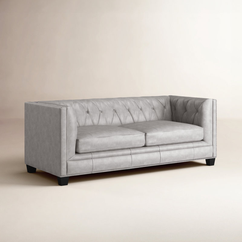 Canapé en cuir de 85 po Fryda, Cuir véritable gris tourterelle Ingenuity