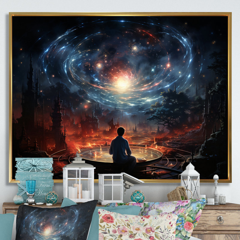 Marieke " Galaxy Luminous Voyage ", H 34 po x l 44 po x P 1,5 po, Cadre flottant doré