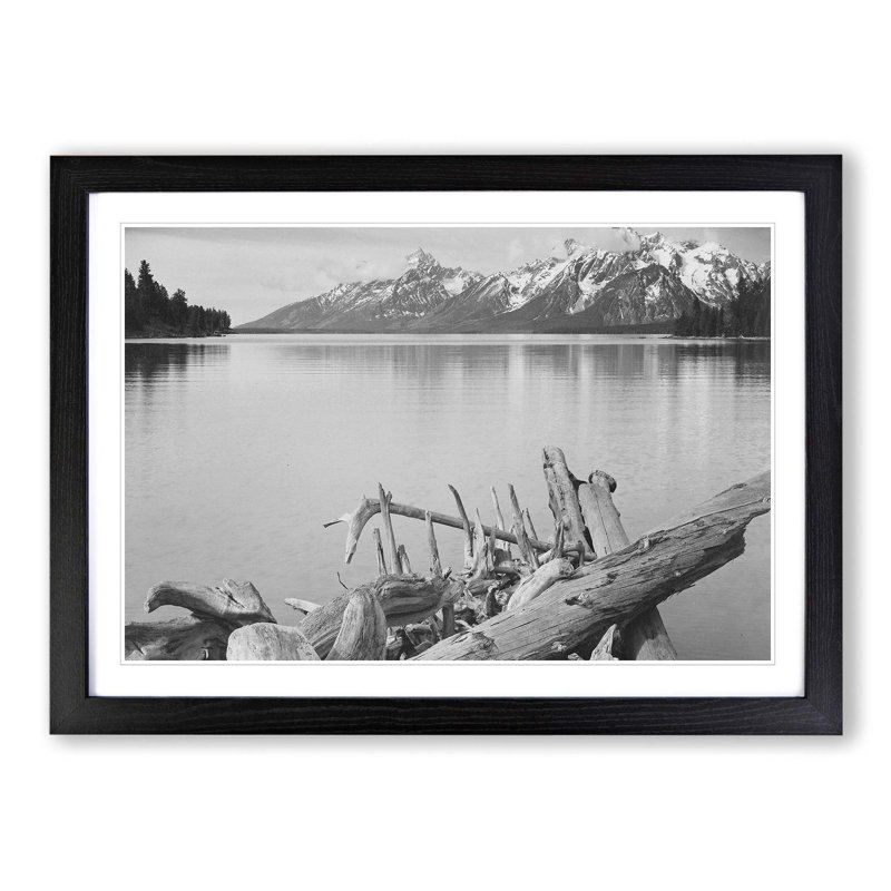 Jackson Lake in Grand Teton Wyoming by Ansel Adams Framed Photographic - Framed Print, Black