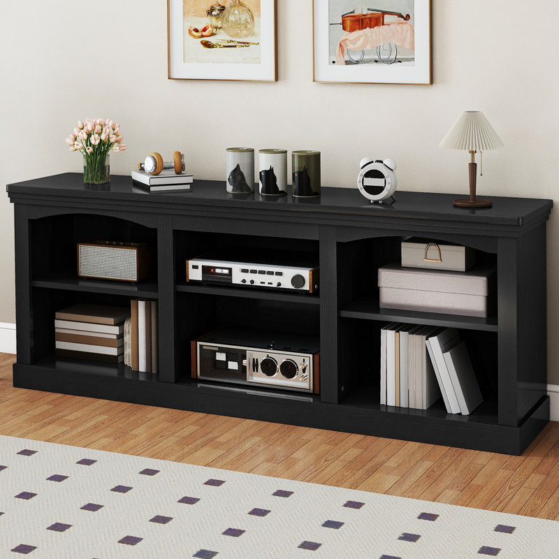  Farmhouse TV Stand For 80 Inch TV, Entertainment Center With Adjustable Shelf, Large TV Console Table For Living Room, Black