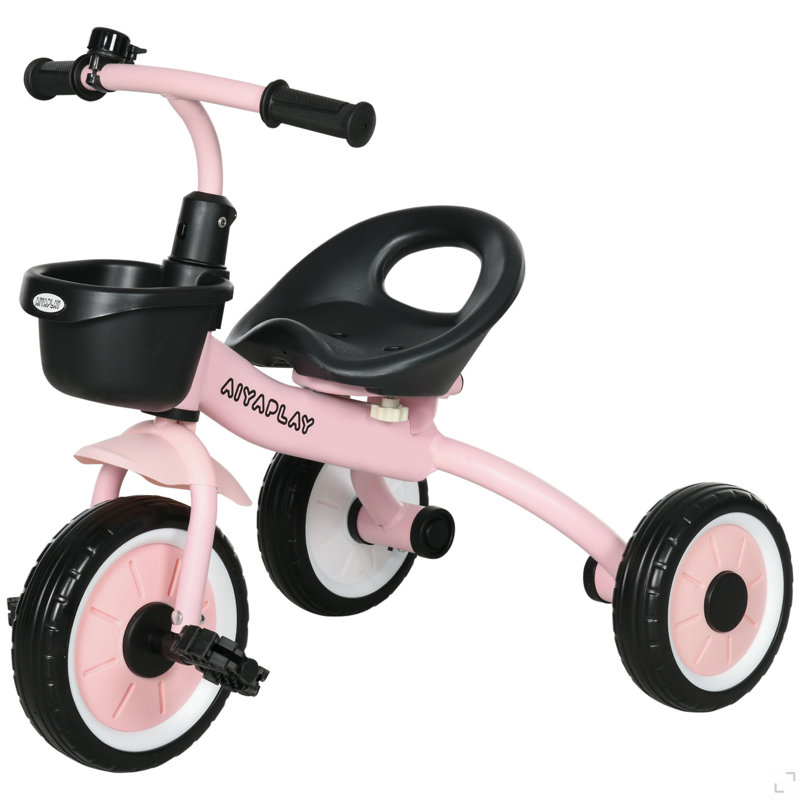 Tricycle pour enfants de 2 à 5 ans avec siège réglable, vélo pour tout-petits pour enfants avec panier, sonnette, poignées de guidon