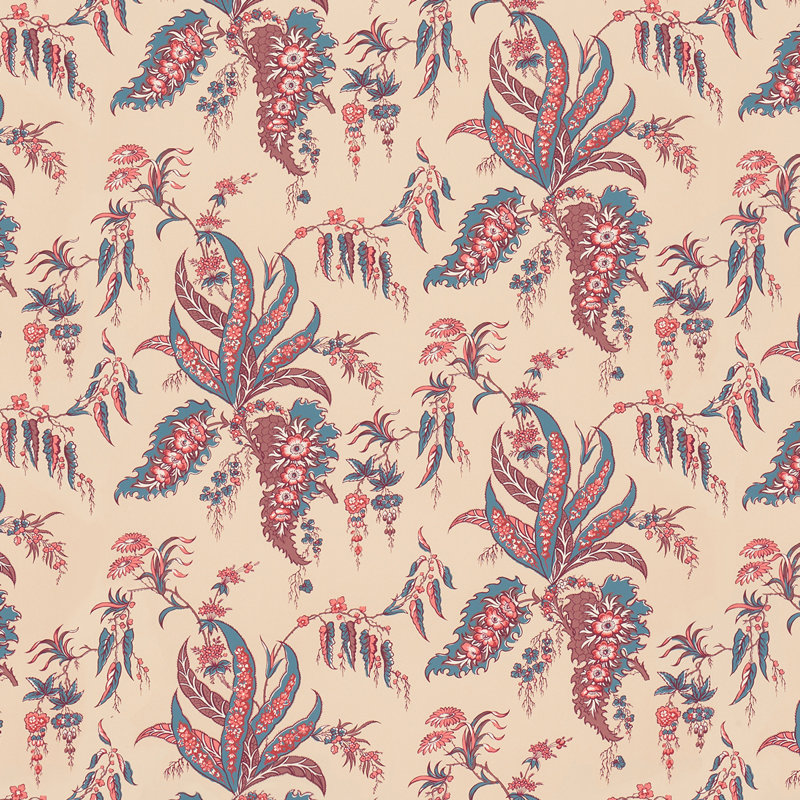 Papier peint botanique Apolline, Rouge / Bleu
