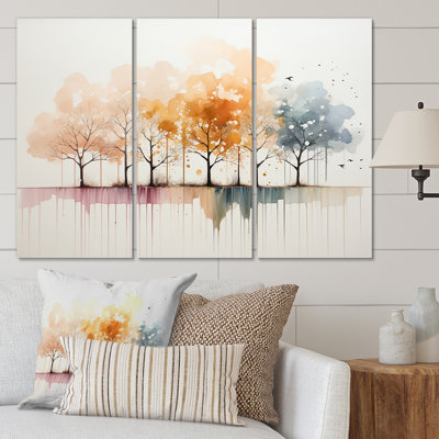 Minimalisme arbre jaune solitude II sur toile, 3 pièces