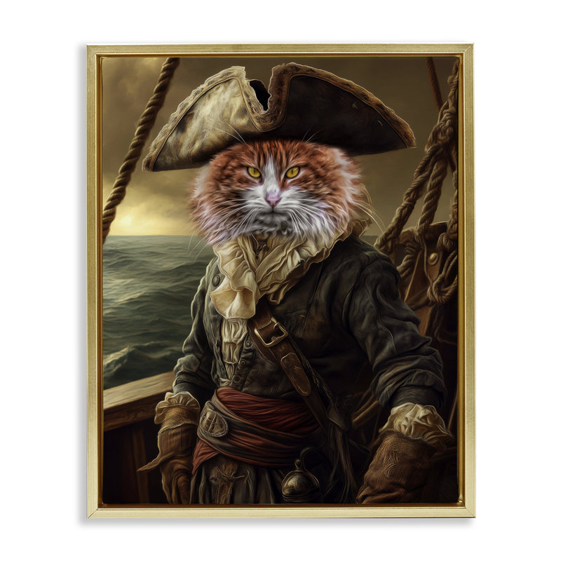 Cadre flottant Swashbuckling Whiskers Cat, design par Kelley Parker, H 21 po x l 17 po, Doré