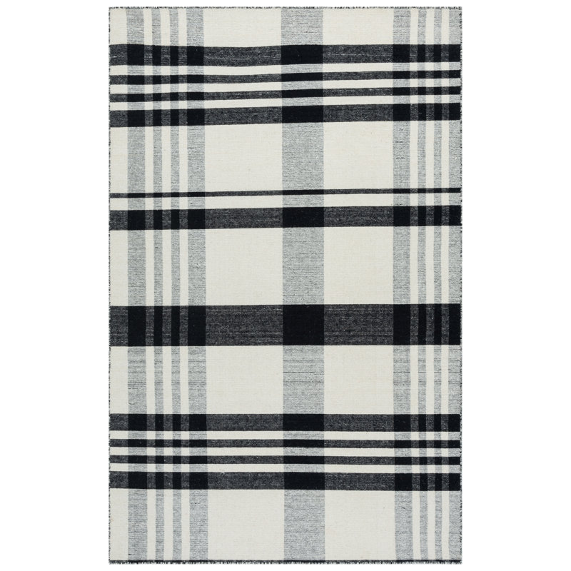 Striped Kilim 902 Hand Loomed 80% Wool; 20% Cotton Plaid Rug, Rectangle 3' x 5'