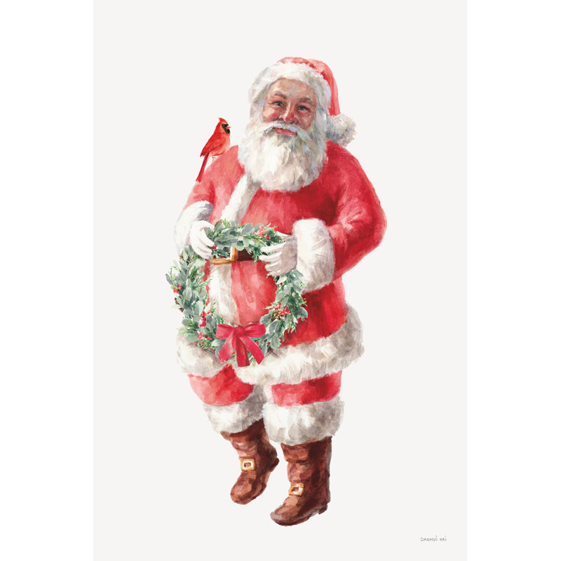 Joyeux père Noël avec une couronne sur une impression sur toile, H 12 po x l 8 po